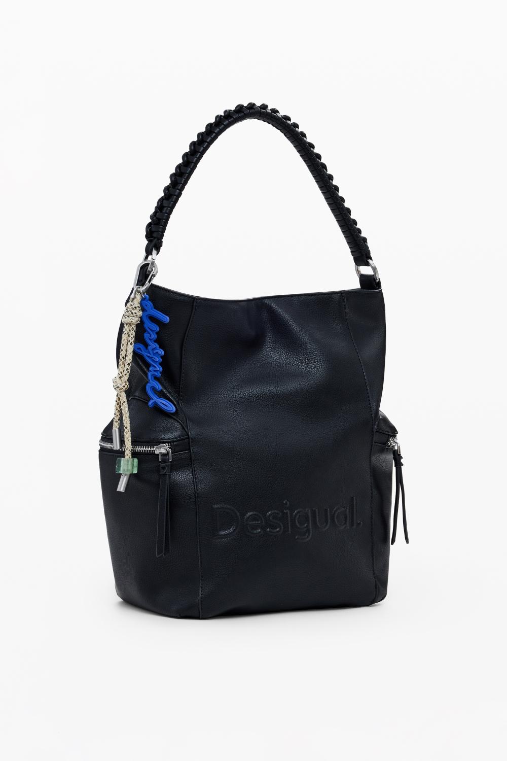 תיק יד שחור עם לוגו מובלט | DESIGUAL