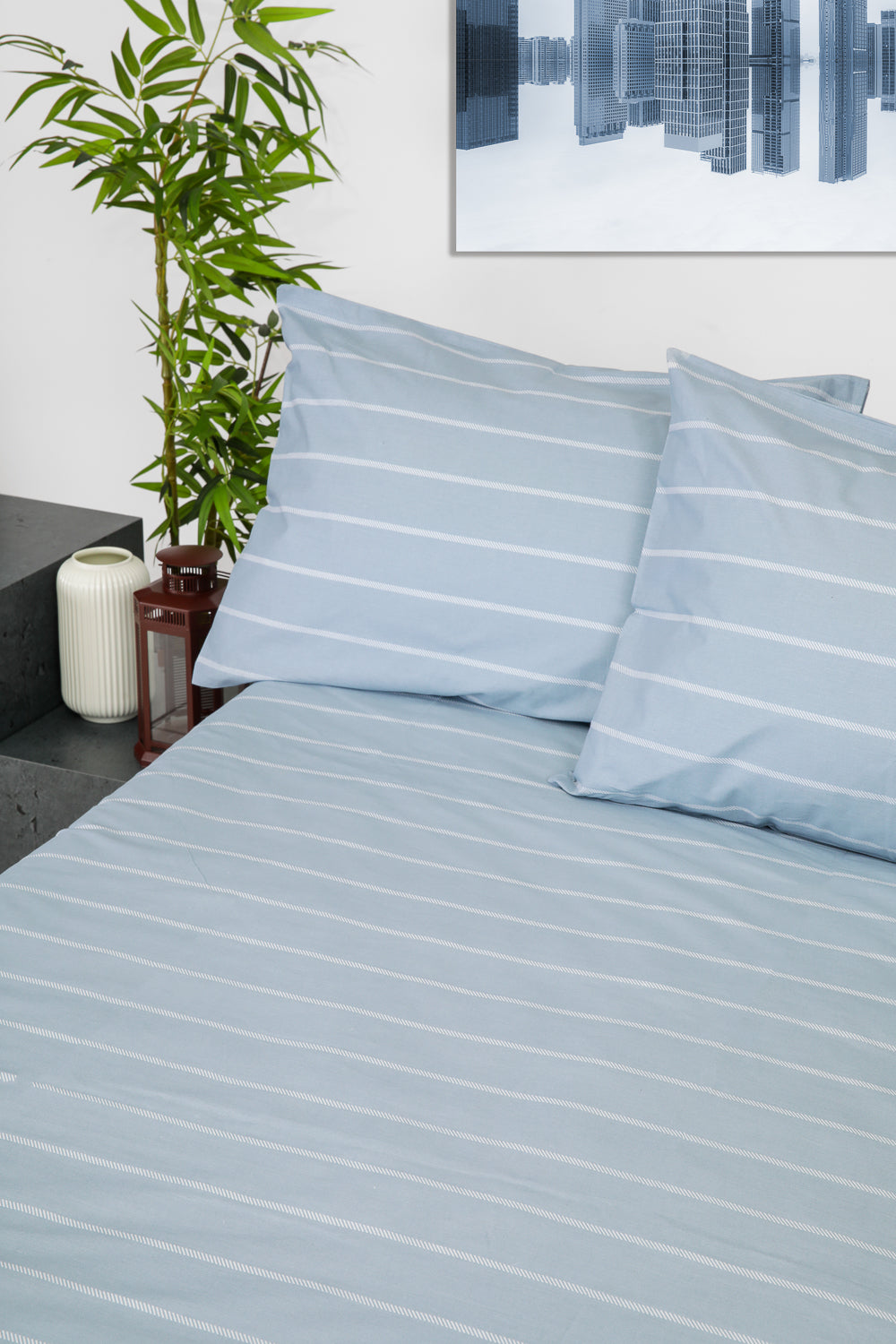 סט מצעים מיטה וחצי 120/200 ס"מ 100% כותנה דגם תהילה גוון לבן וכחול