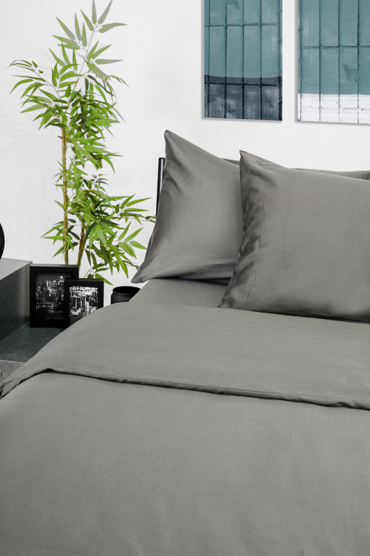 סדין מיטה יחיד  90/200 100% כותנה באריגת סאטן בצבע אפור כהה