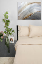 סדין מיטה זוגית 180/200 100% כותנה באריגת סאטן בצבע בז'