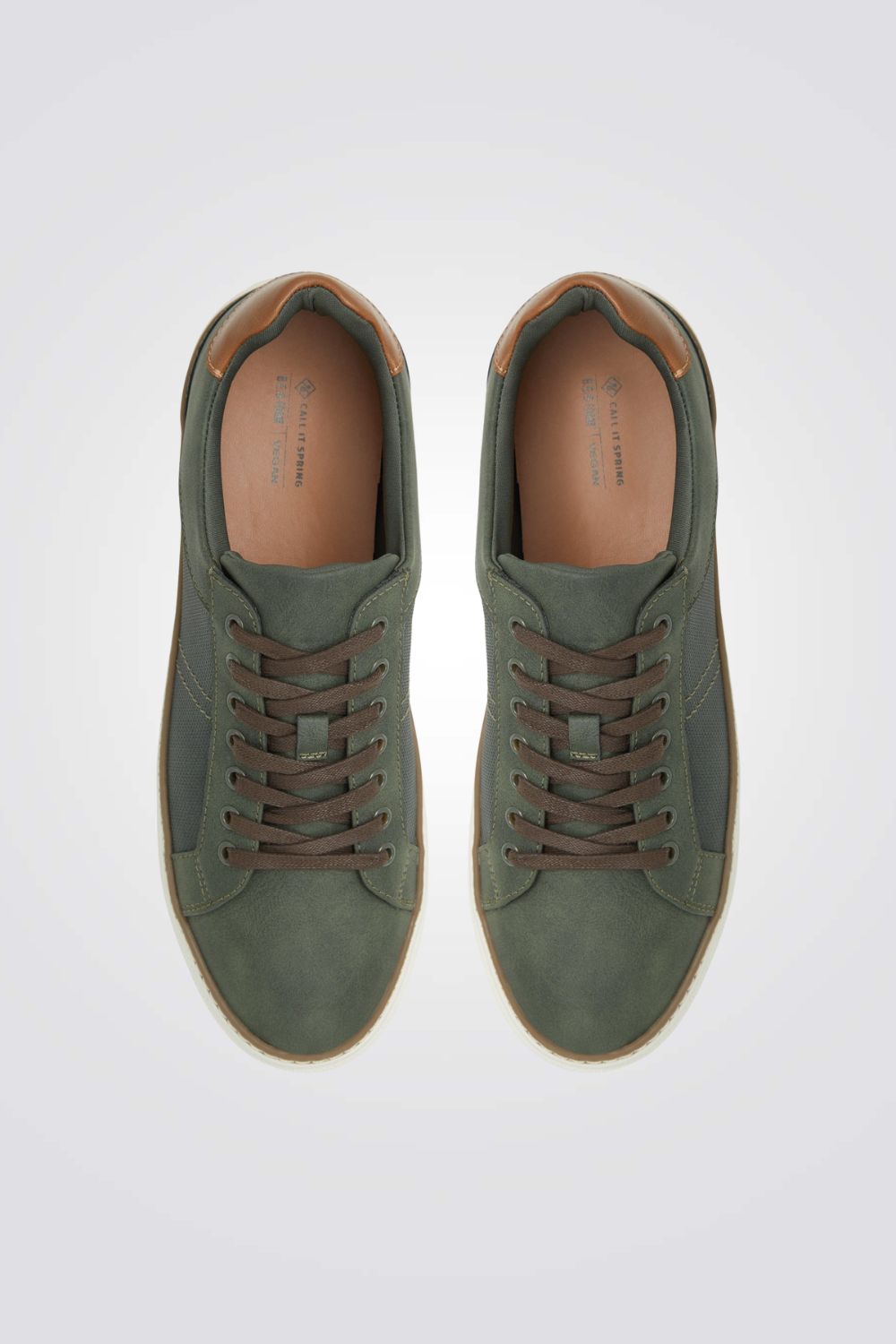 נעלי סניקרס דמוי עור לגברים בצבע חאקי