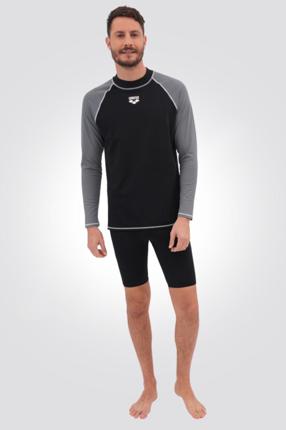 חולצת שחייה שרוול ארוך לגבר בצבע שחור ואפור - MASHBIR//365