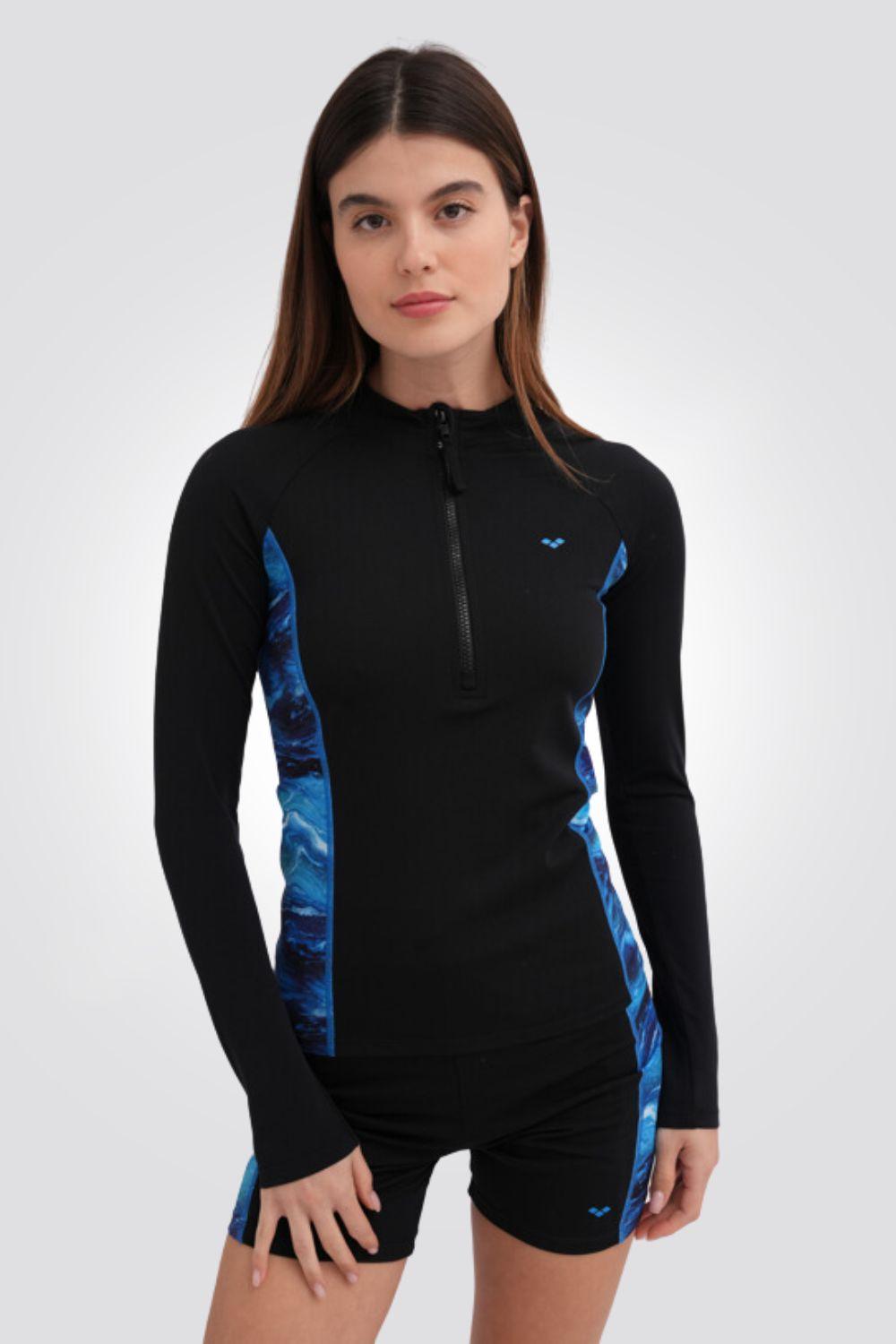 חולצת שחייה שרוול ארוך לנשים בצבע שחור - MASHBIR//365