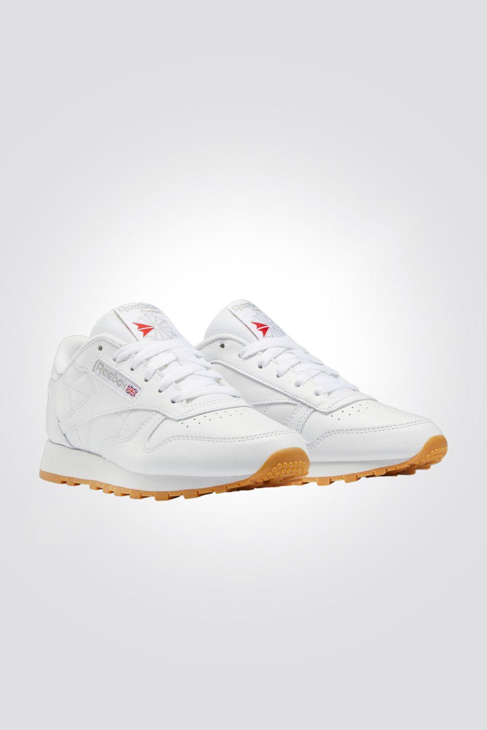 סניקרס לנשים CLASSIC LEATHER בצבע לבן סוליה חומה - MASHBIR//365