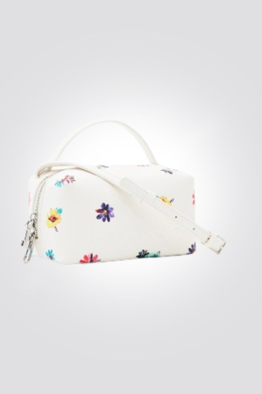 תיק מעוצב פרחים בצבע לבן