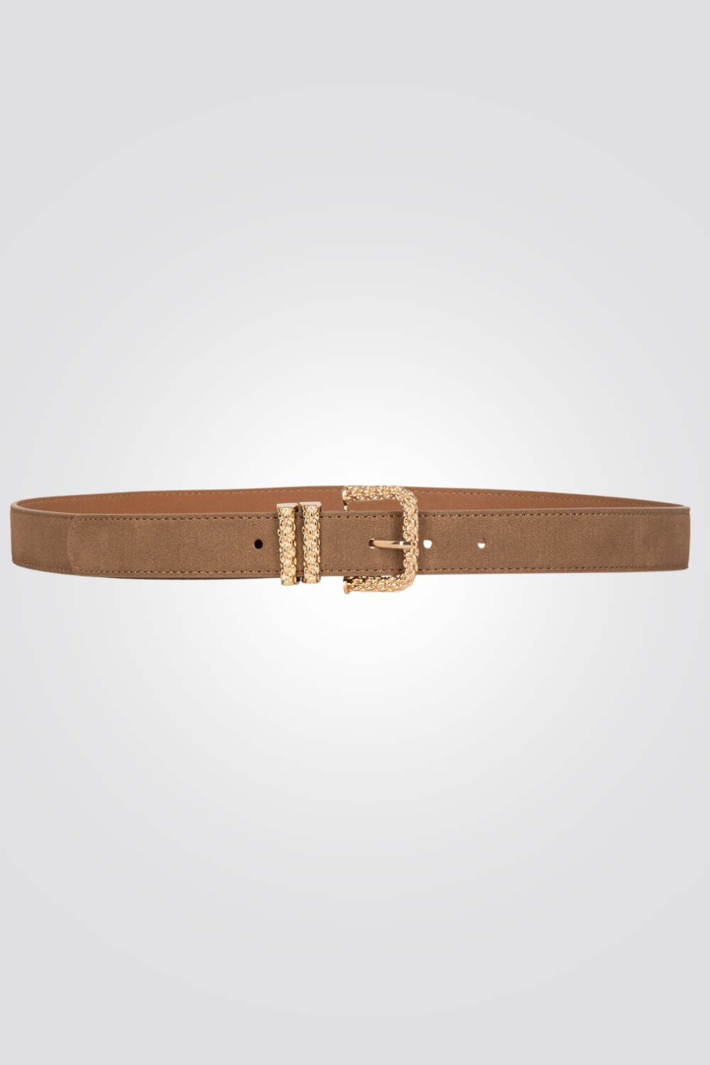 חגורה עם אבזם כפול בצבע חום