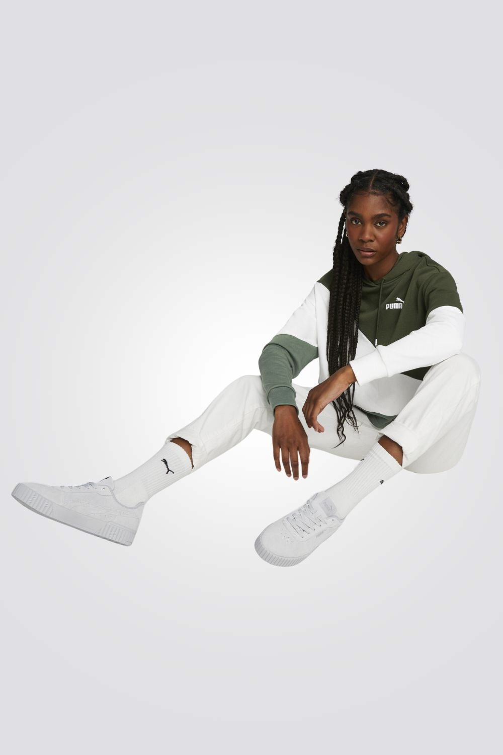 סווטשירט לנשים PUMA POWER Cat בצבע ירוק ולבן