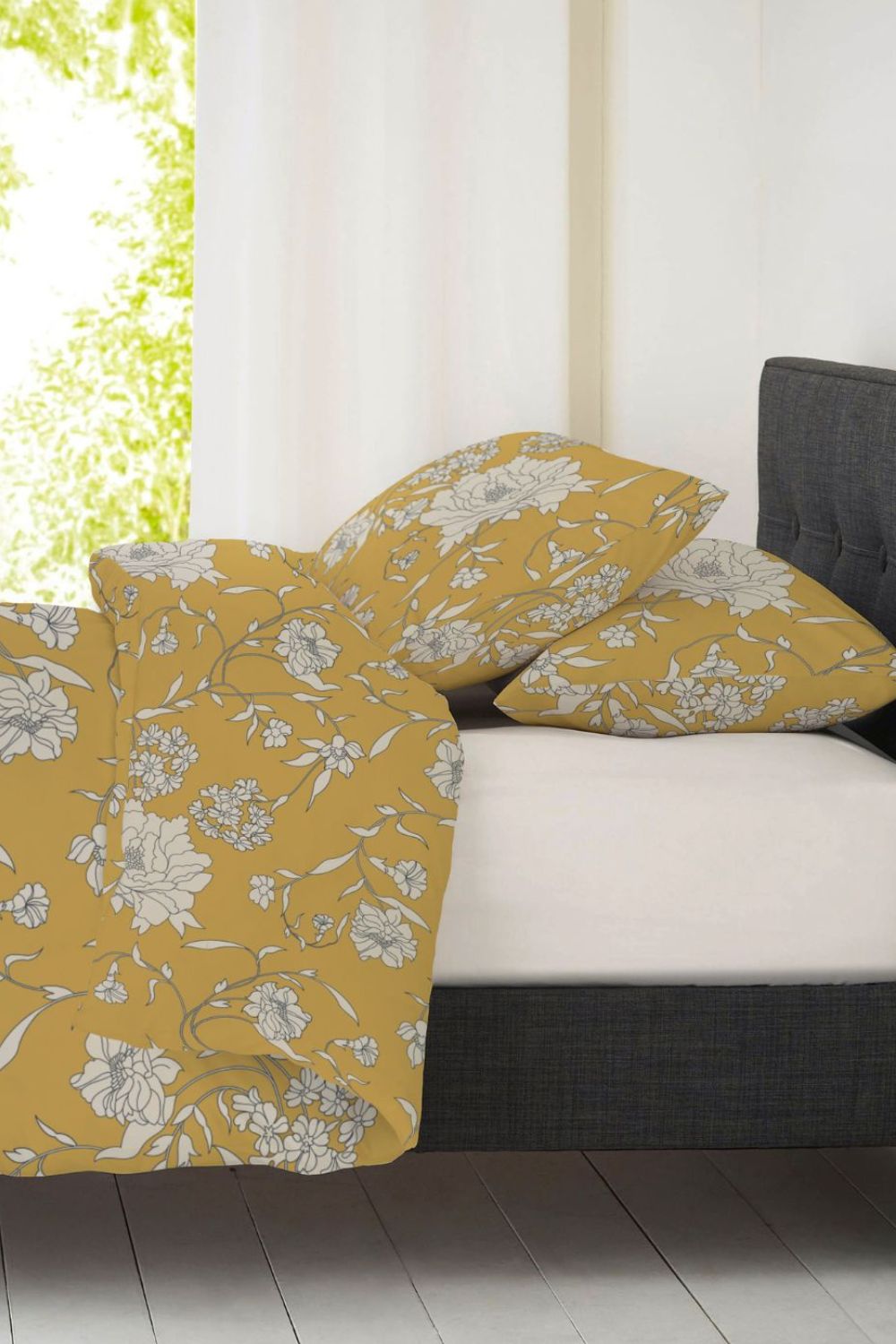 סט מצעים מיטת יחיד 90/200 ס"מ כותנה דגם FLOWER בצבע חרדל