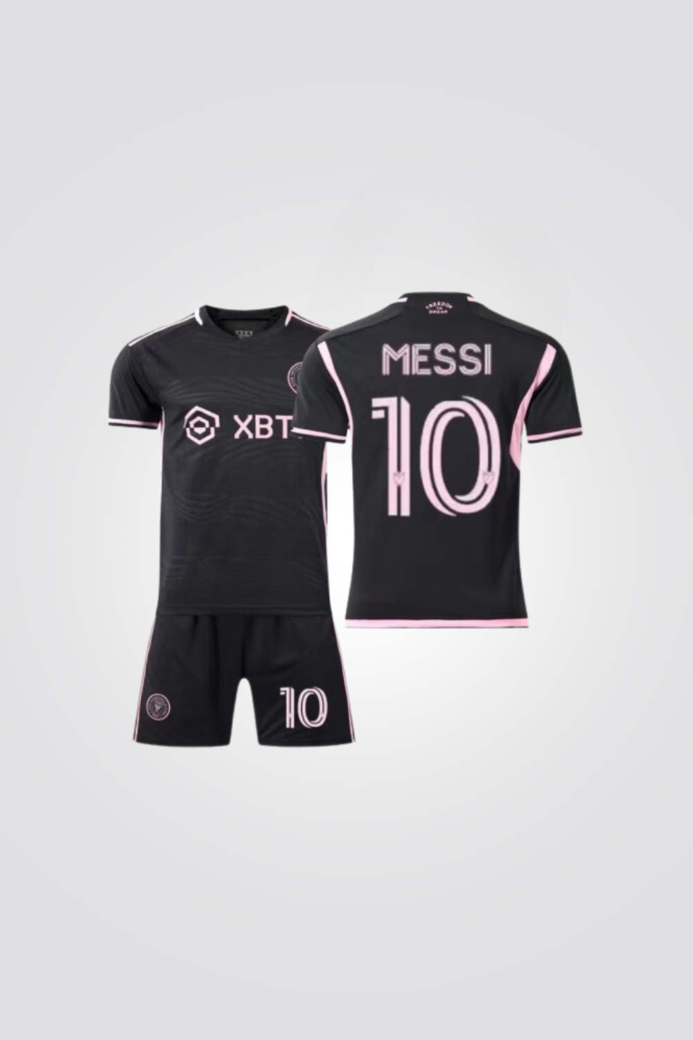 חליפת כדורגל איכותית לילדים ונוער, חולצת משחק אינטר מיאמי חוץ מסי, הסט כולל חולצה נוחה וספורטיבית + מכנסים קצרים (חליפת כדורגל זו אינה מוצר מקורי או רשמי של מועדון ספורט כלשהו)