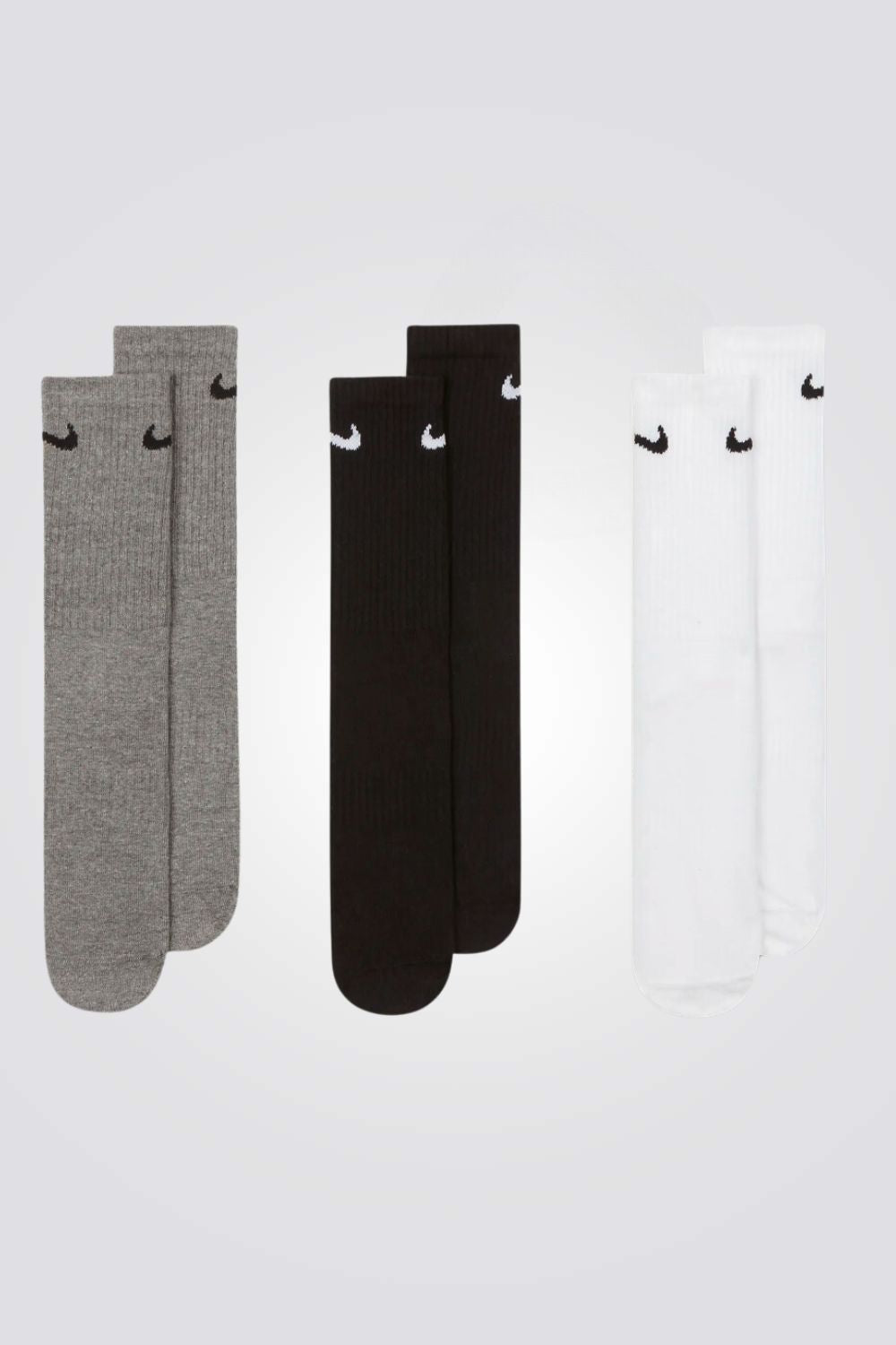 מארז 3 זוגות גרביי ספורט לגברים Everyday Lightweight בצבע שחור לבן ואפור