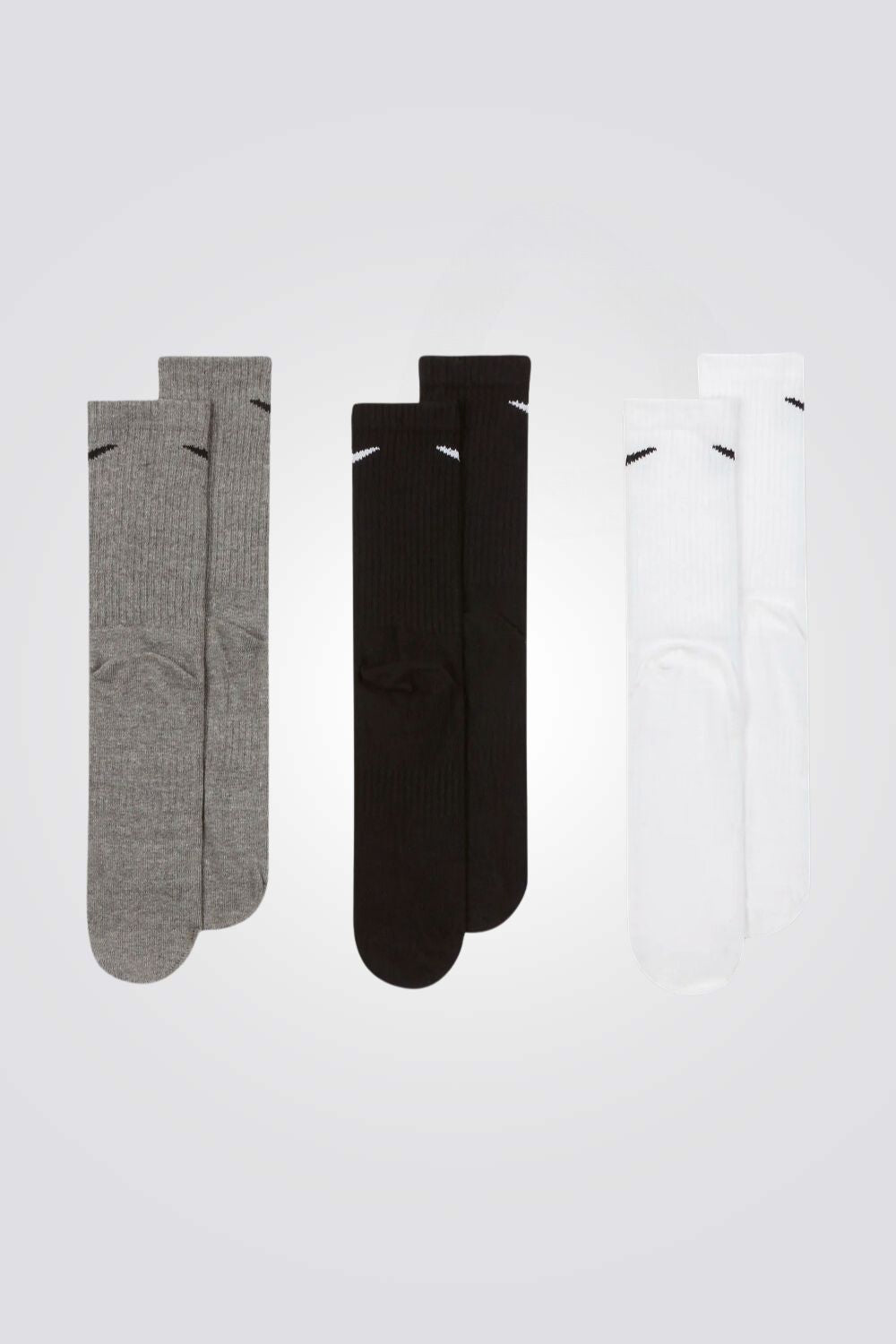 מארז 3 זוגות גרביי ספורט לגברים Everyday Lightweight בצבע שחור לבן ואפור