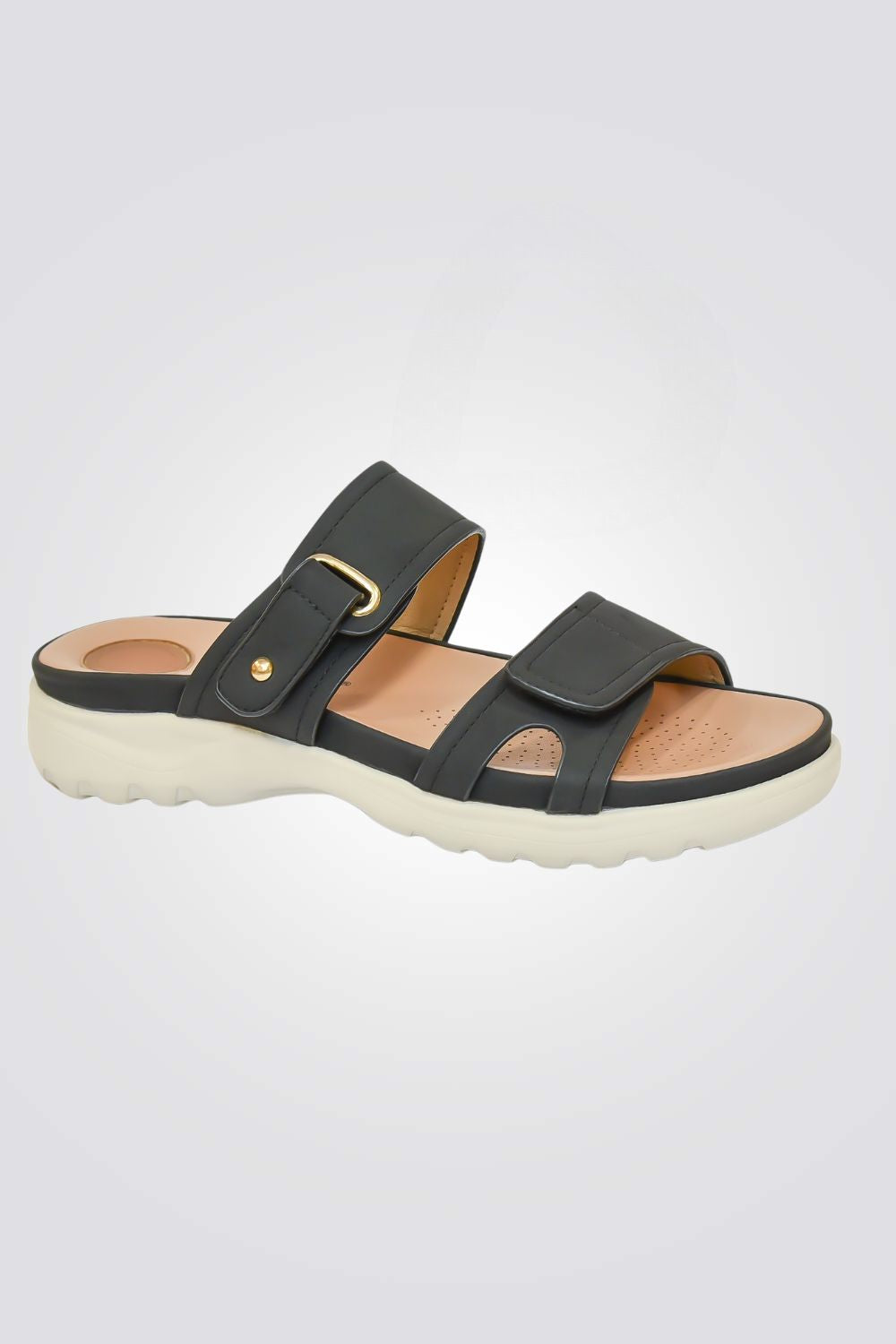 כפכפי נוחות לנשים עם רצועות ואבזם בצבע שחור