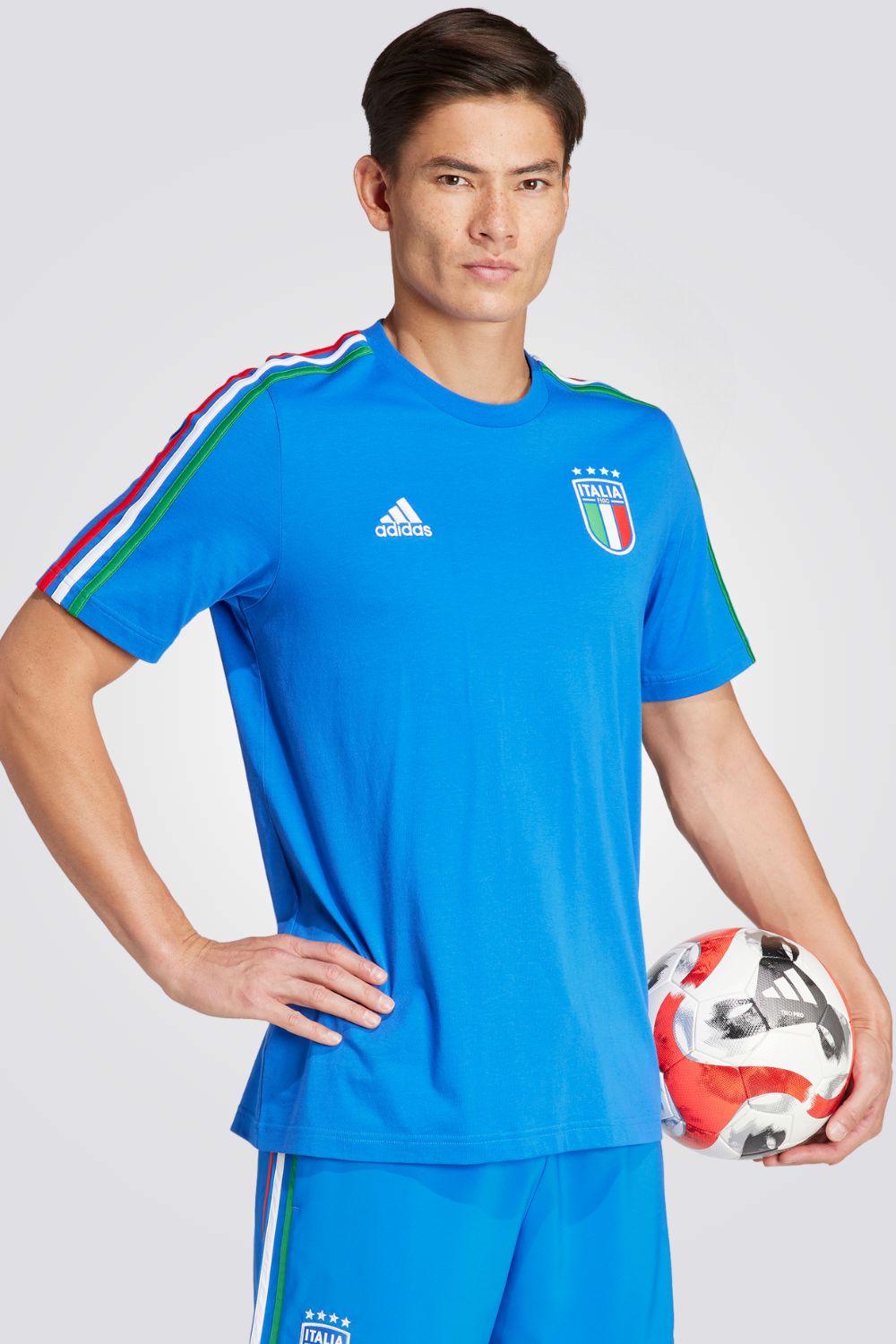 טישירט לגברים ITALY DNA 3-STRIPES בצבע כחול ולבן