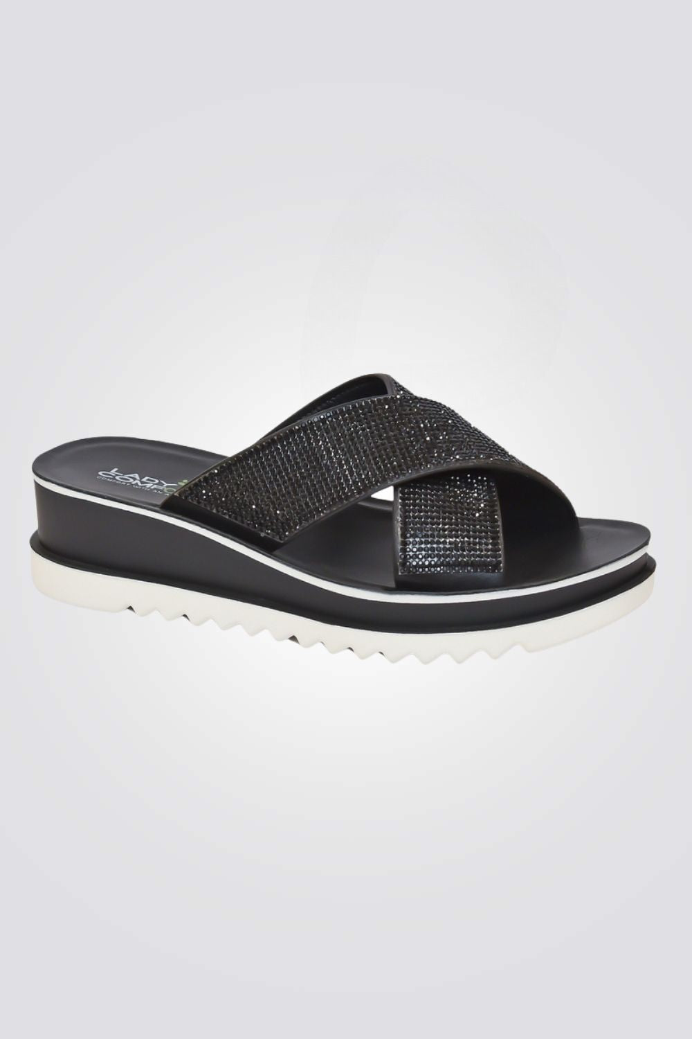 כפכפי נוחות לנשים X בצבע שחור עם עיטורי אבנים