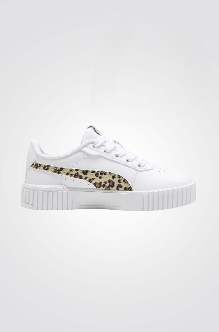 סניקרס לילדות  Carina 2.0 Animal Up בצבע לבן וזהב עם הדפס מנומר