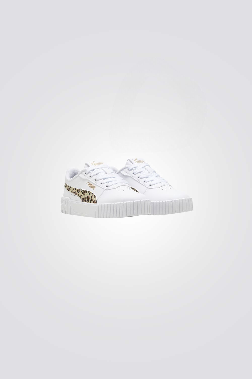 סניקרס לילדות  Carina 2.0 Animal Up בצבע לבן וזהב עם הדפס מנומר