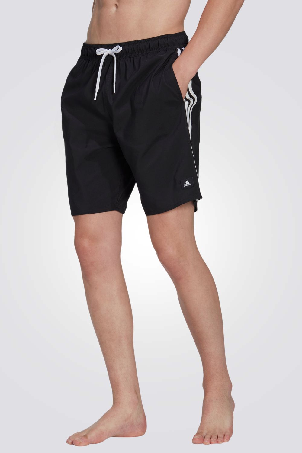 בגד ים לגברים 3-STRIPES CLX  בצבע לבן ושחור