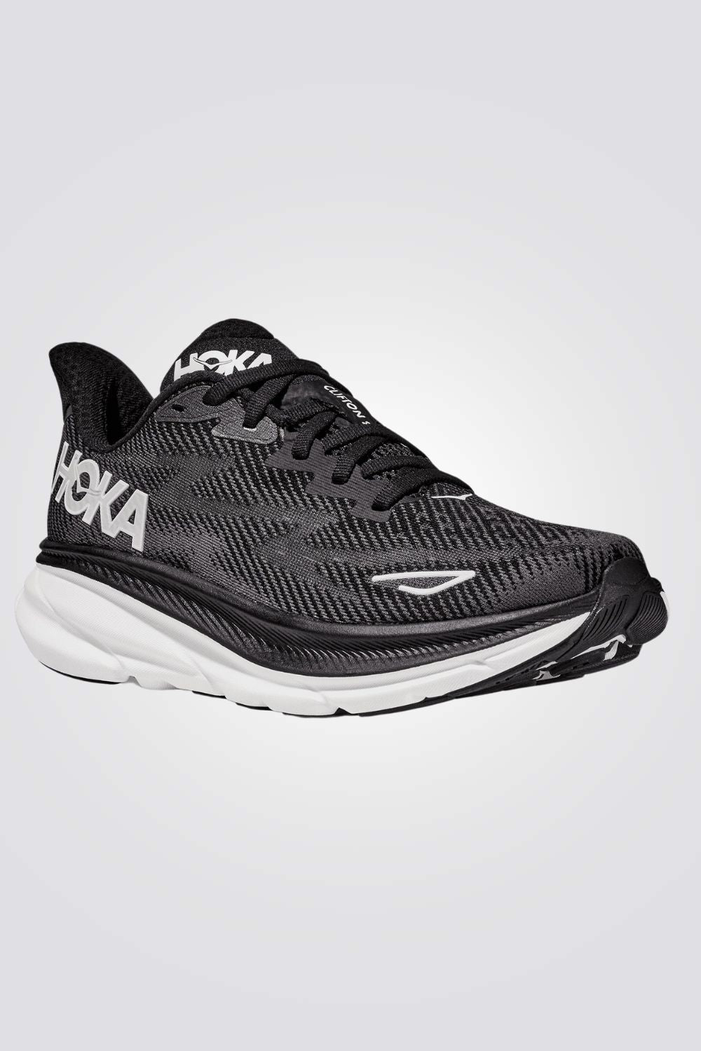 נעלי ספורט לנשים CLIFTON 9 Wide בצבע שחור ולבן