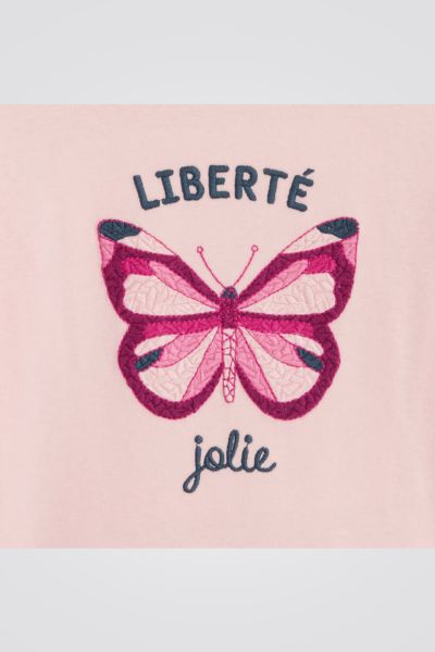 טישירט ילדות שרוול ארוך בורוד עם ריקמת פרפר ורוד