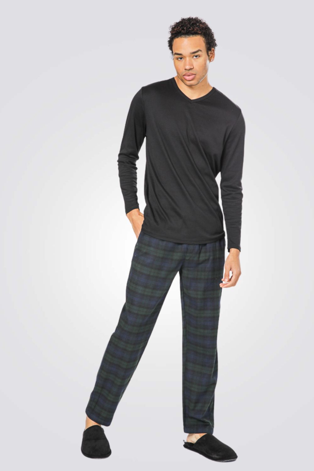 מכנסי פיג'מה פלנל ירוק כהה