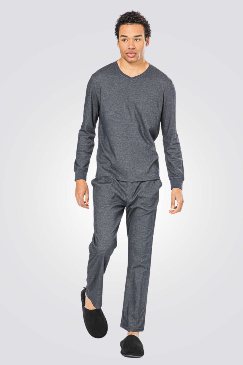 סט פיג'מה ריב אפור