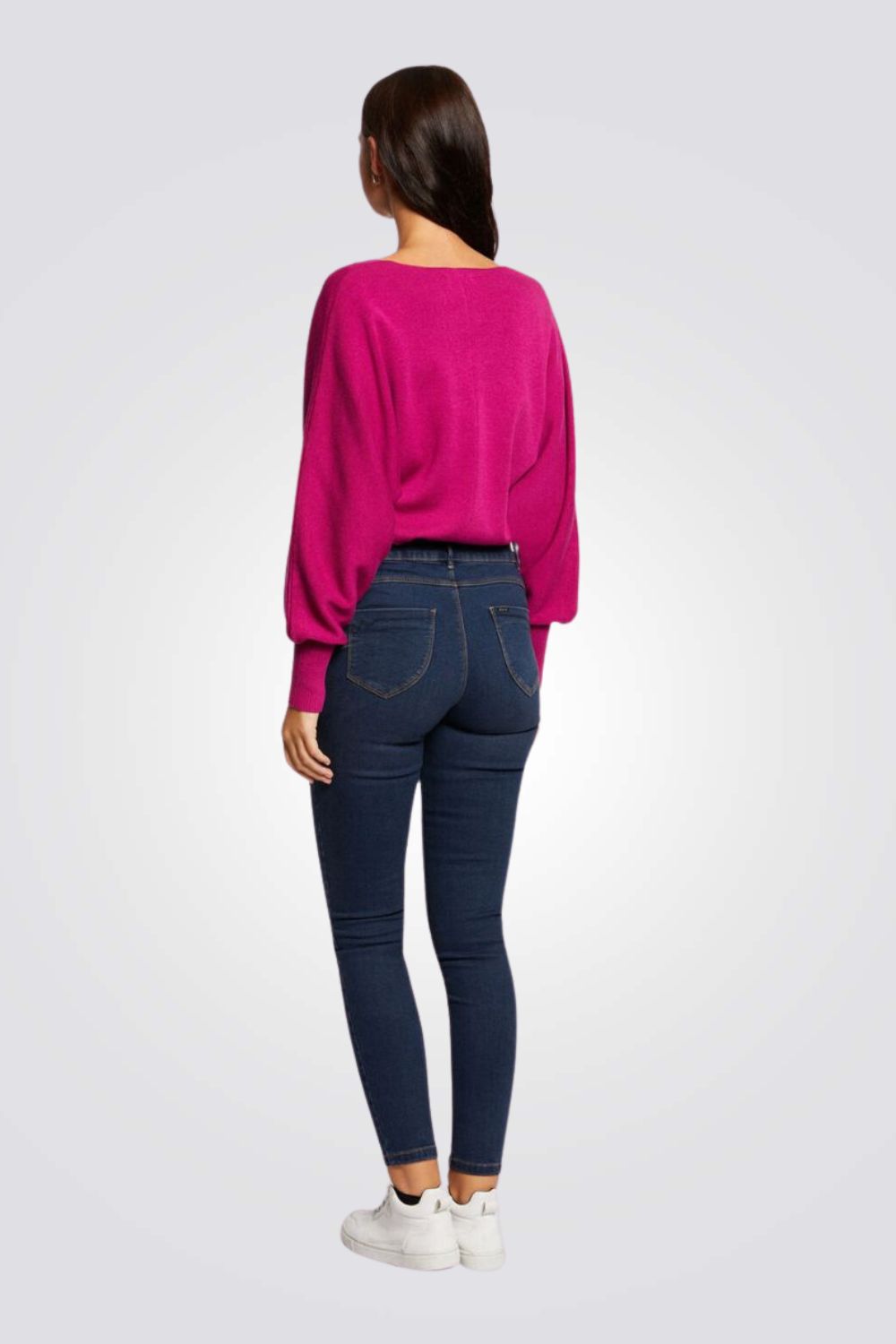 סריג נשים וי שרוול תפוח בורוד פוקסיה