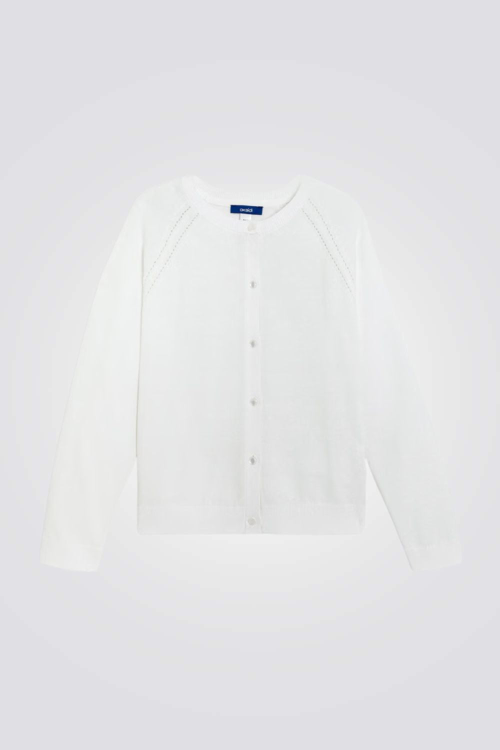 קרדיגן לבן - בגזרה קלאסית וישרה - אוקאידי