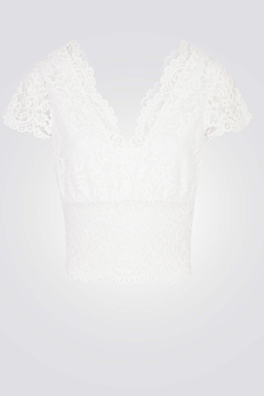 חולצה תחרה וי בצבע לבן