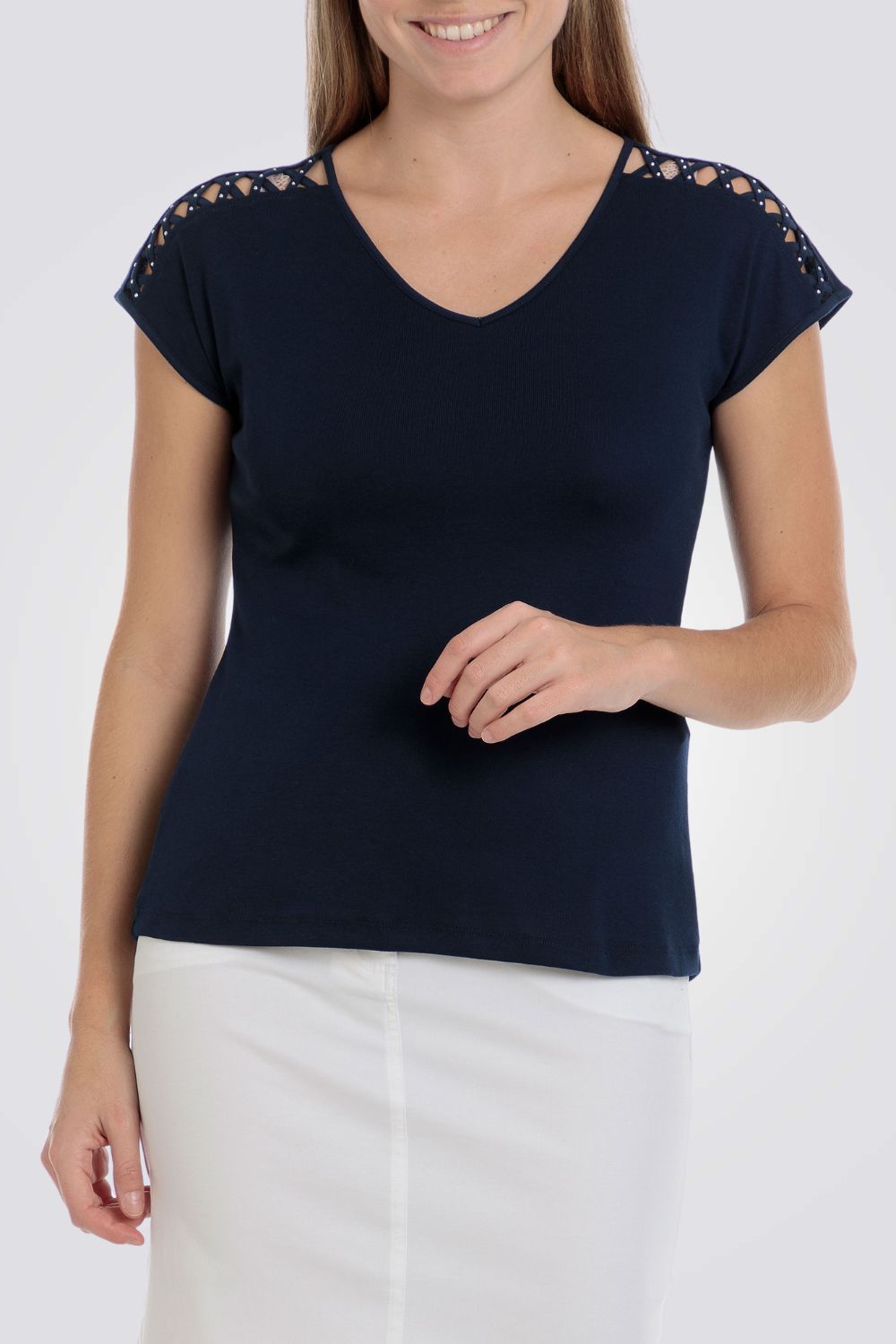 טישירט עם חתכים בצבע נייבי 