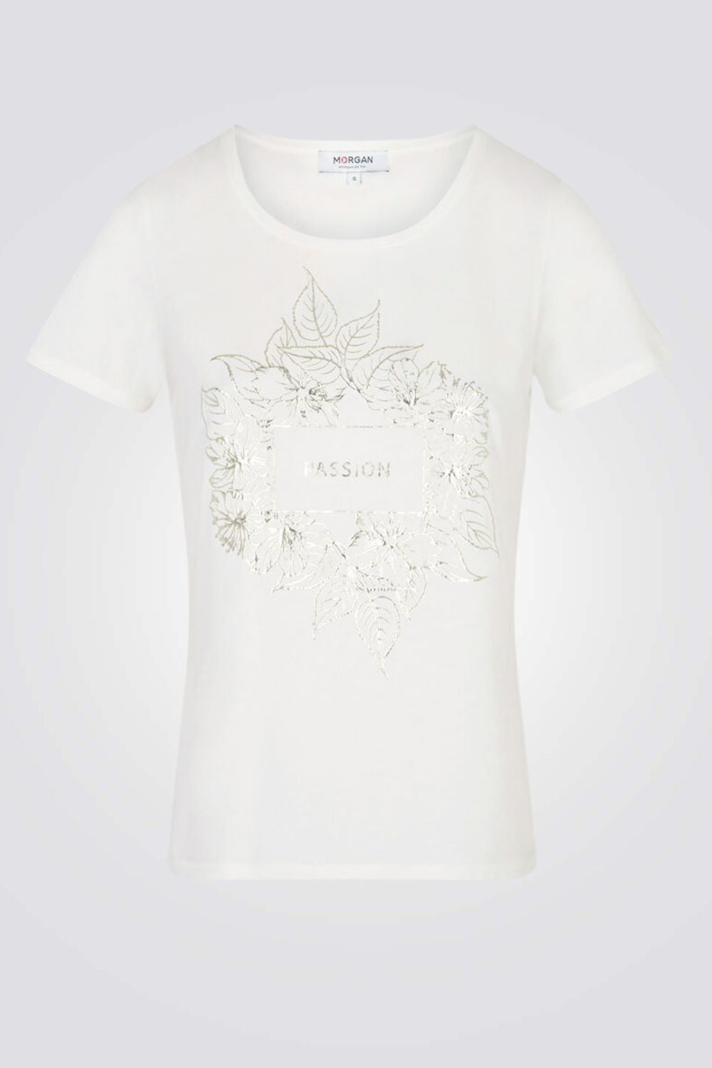 טישירט עם הדפס לבן וזהב