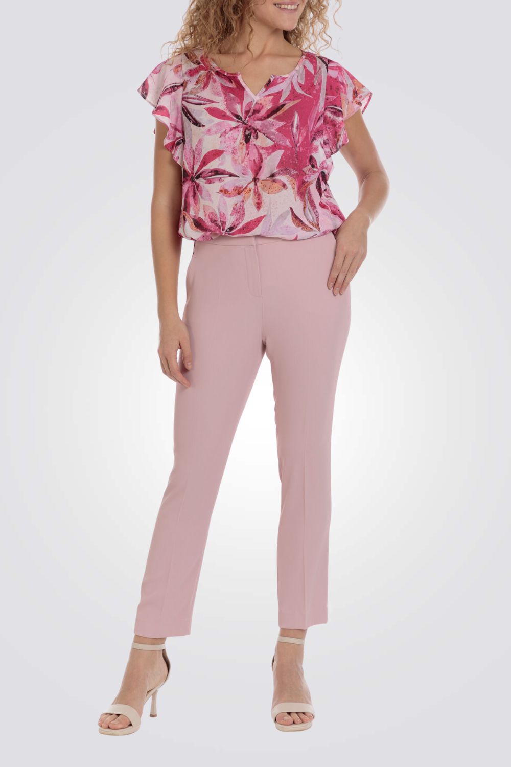 חולצה עם הדפס פרחוני בצבע ורוד