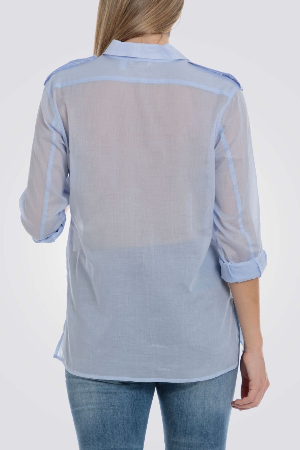 מכופתרת חצי שקופה בצבע תכלת