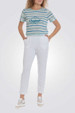 טישירט פסים עם הדפס בצבע כחול