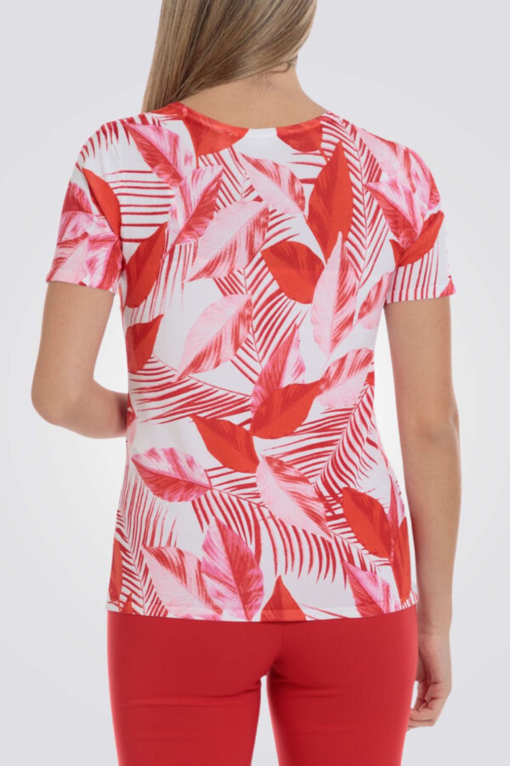 חולצה עם הדפס עלים אדום