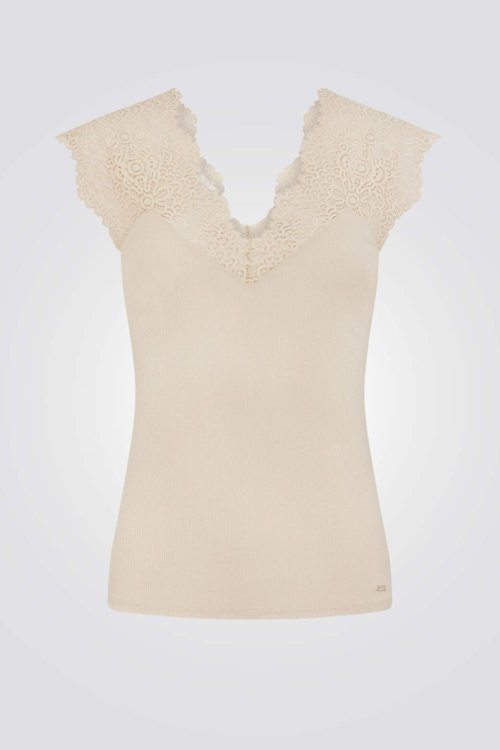 גופיה עם מחשוף תחרה בצבע בז'