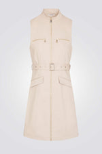 שמלה מיני עם חגורה בצבע בז'