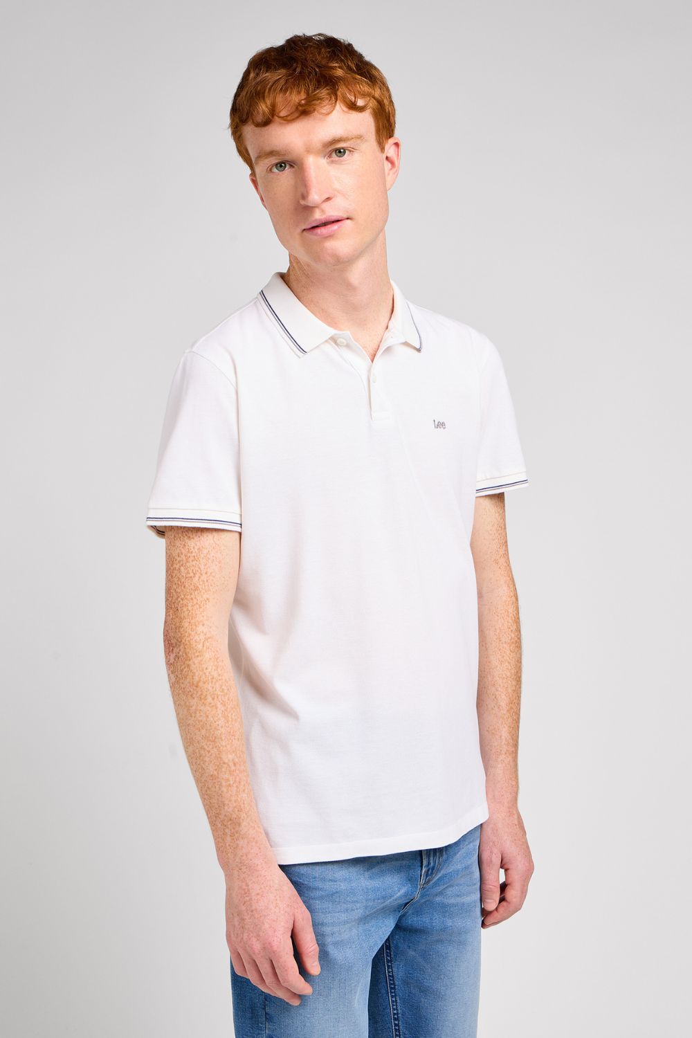 חולצת פולו עם לוגו בצבע לבן
