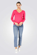  סריג קלאסי עם מפתח וי לנשים בצבע ורוד | קנת קול