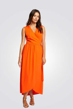 שמלה מעטפת מקסי בצבע כתום