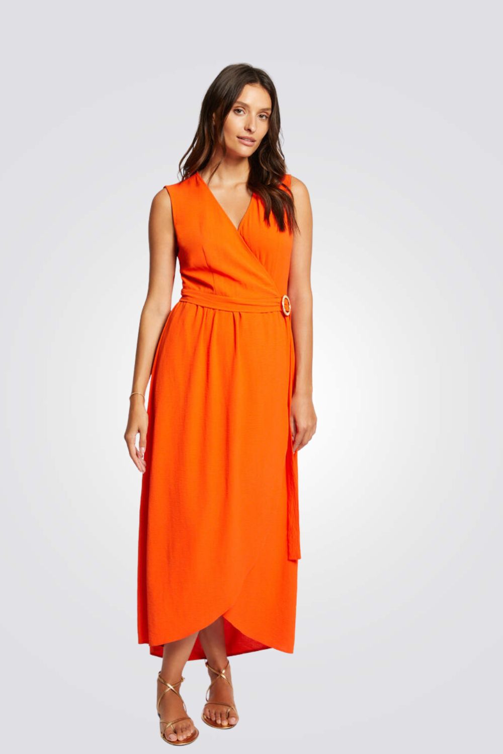 שמלה מעטפת מקסי בצבע כתום