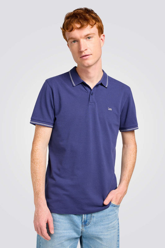 חולצת פולו עם לוגו בצבע כחול
