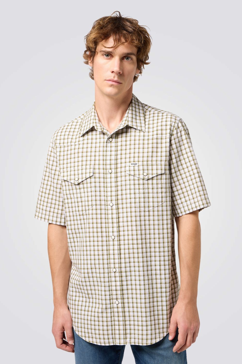 חולצה מכופתרת משבצות בצבע ירוק