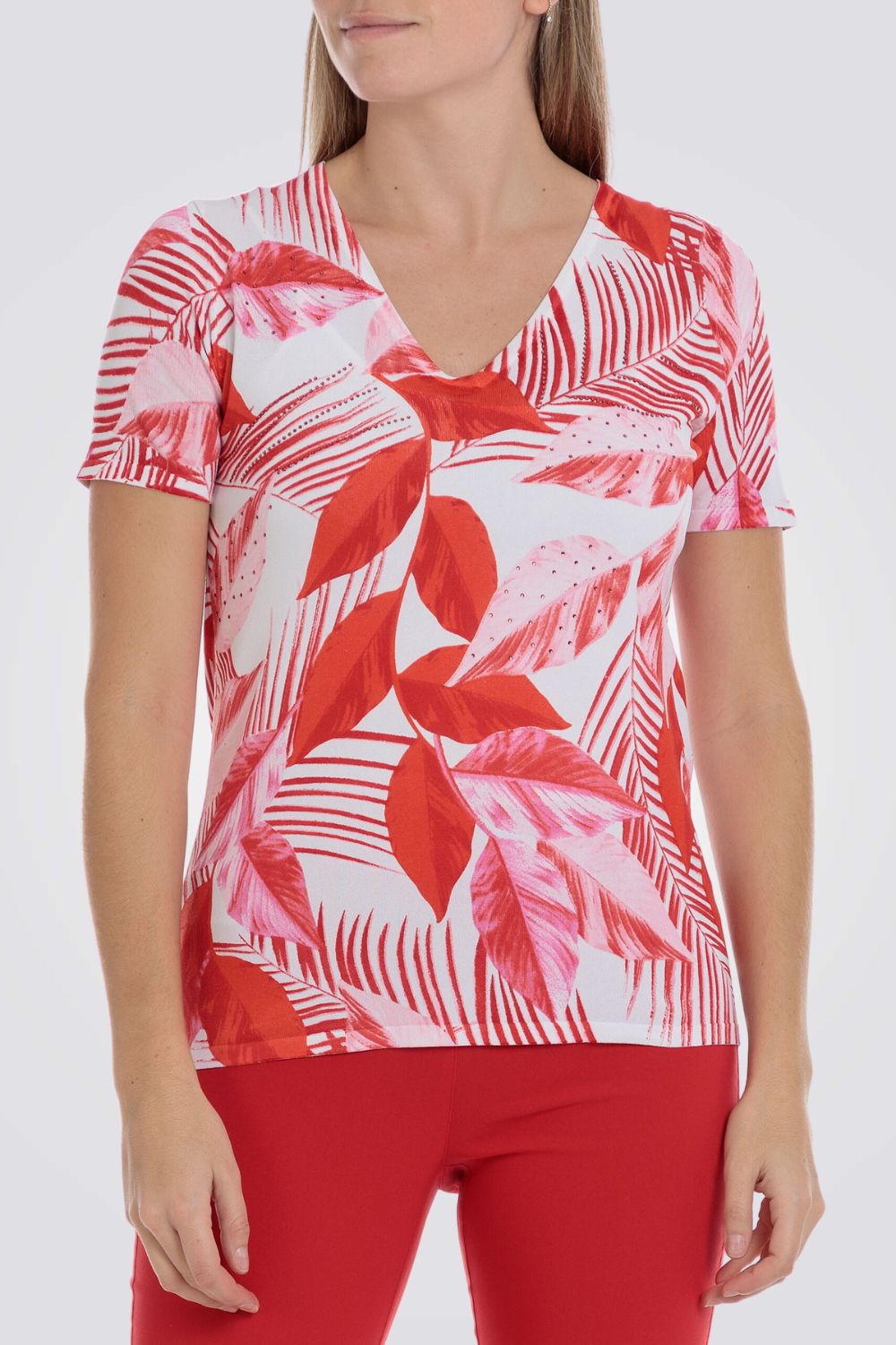 חולצה עם הדפס עלים אדום
