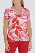 חולצה עם הדפס עלים אדום