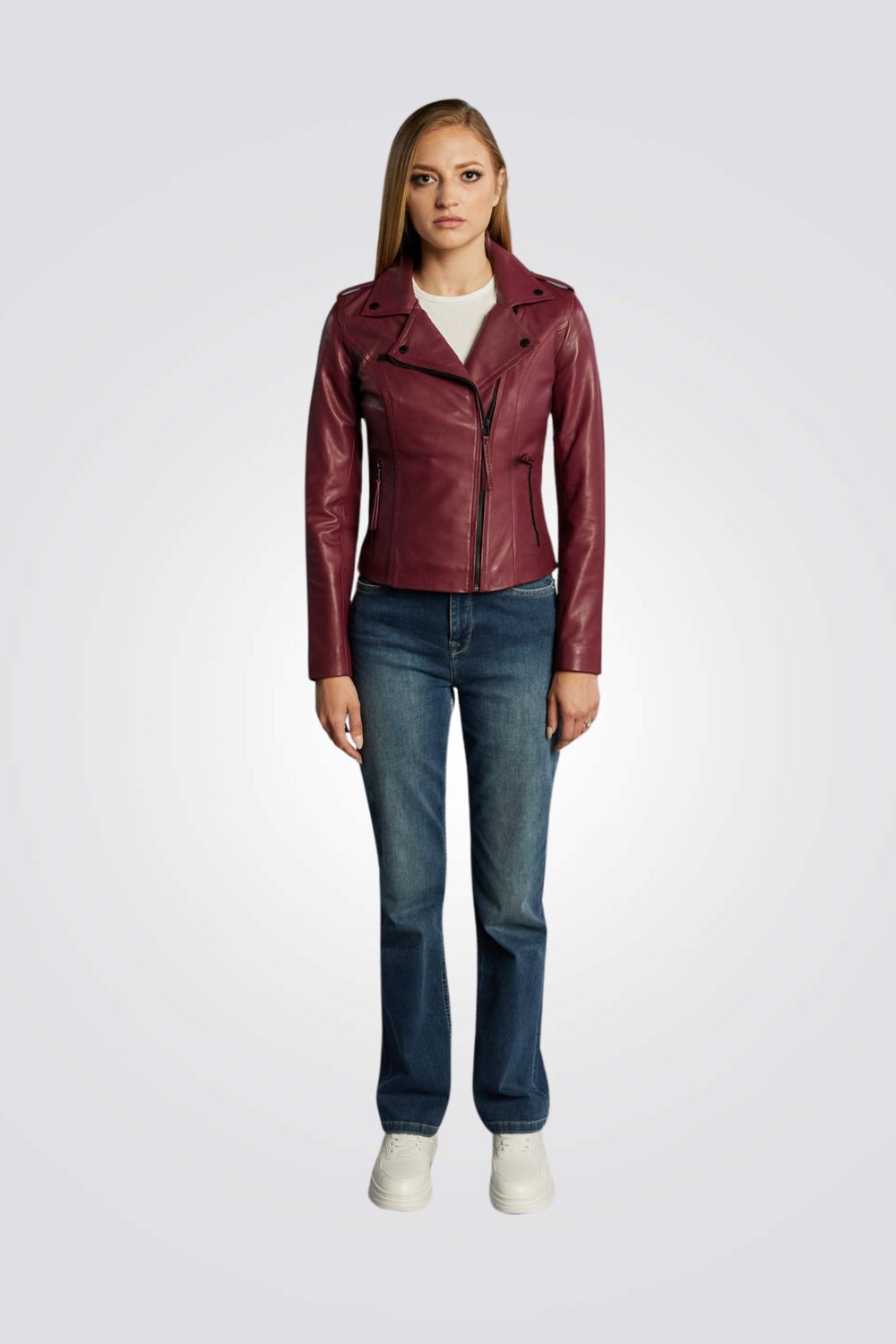 מעיל בייקר בורדו עם רוכסן