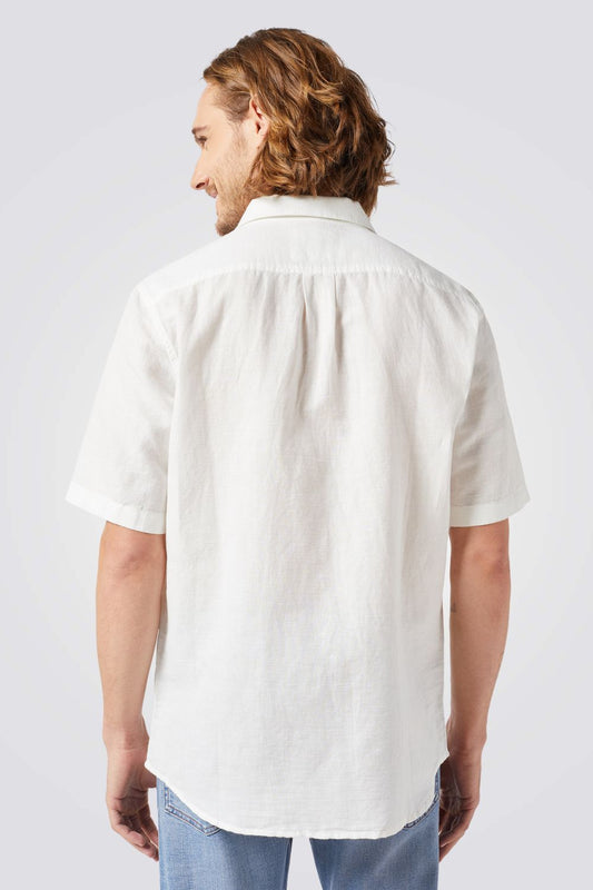 חולצה מכופתרת פשתן בצבע לבן