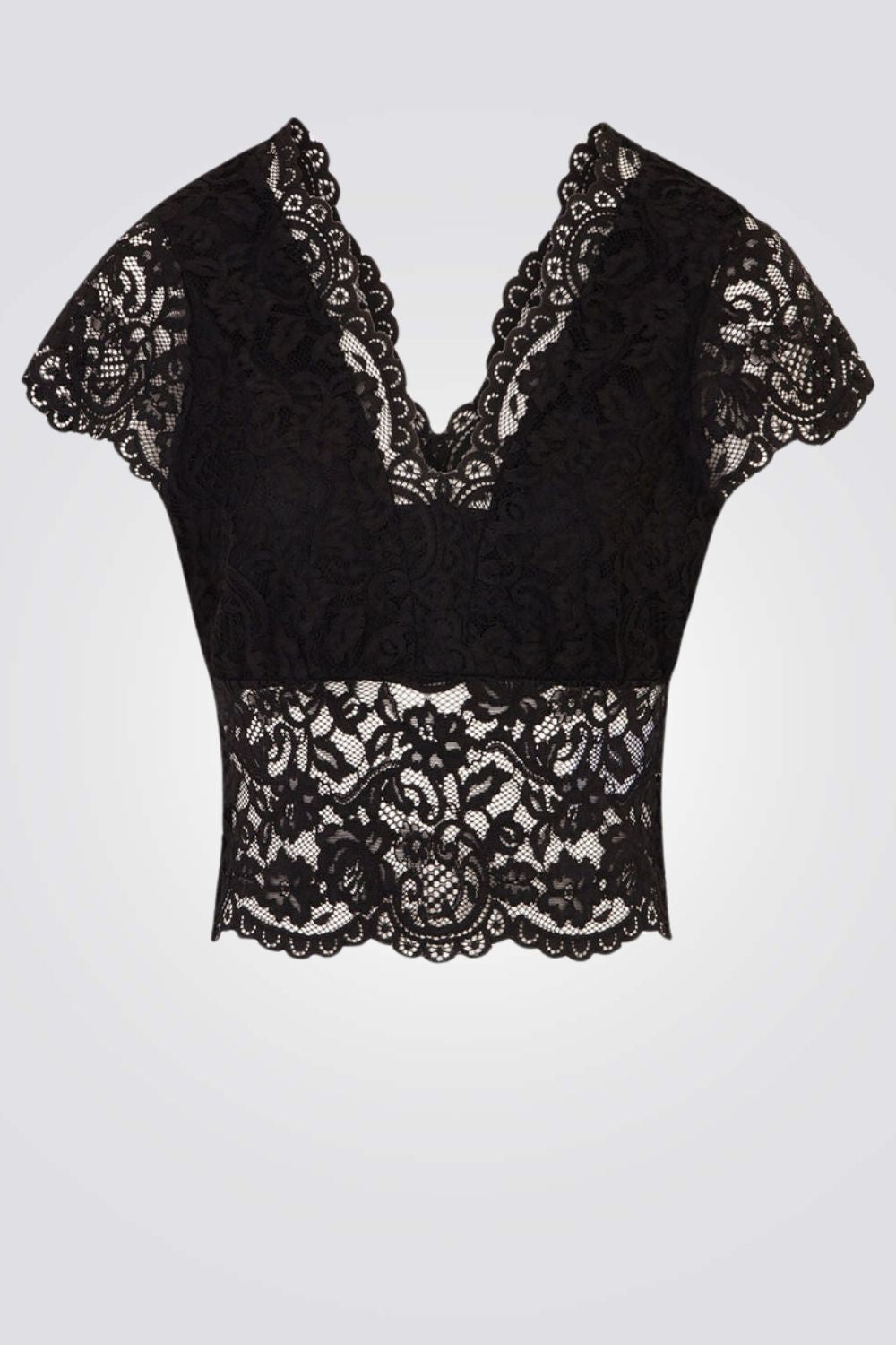 חולצה תחרה וי בצבע שחור