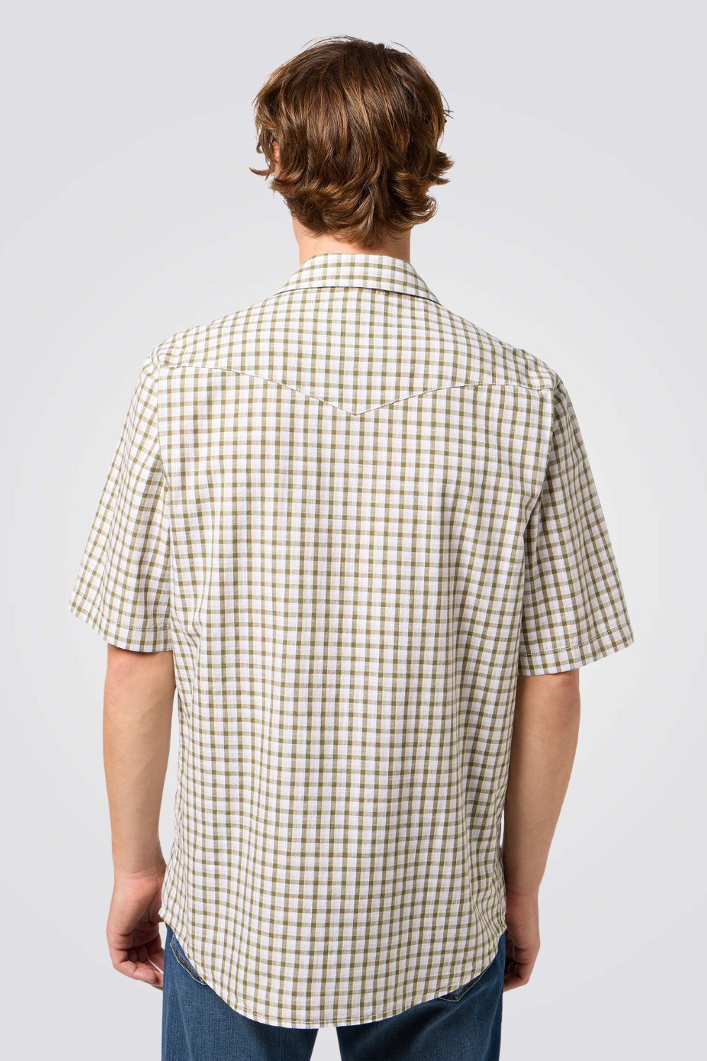 חולצה מכופתרת משבצות בצבע ירוק