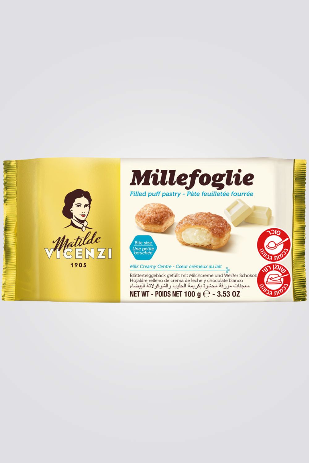 עוגיות פריכות מבצק עלים, ממולאות קרם חלבי ושוקולד לבן.