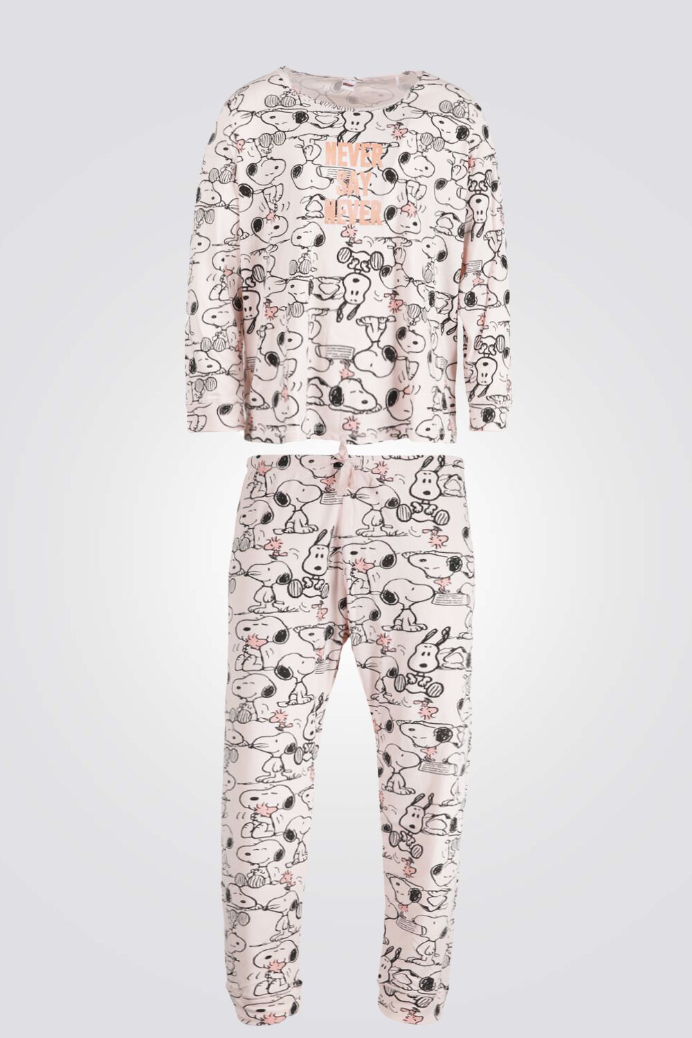 פיג'מה סנופי לעולם לא אינטרלוק בצבע ורוד מידות גדולות